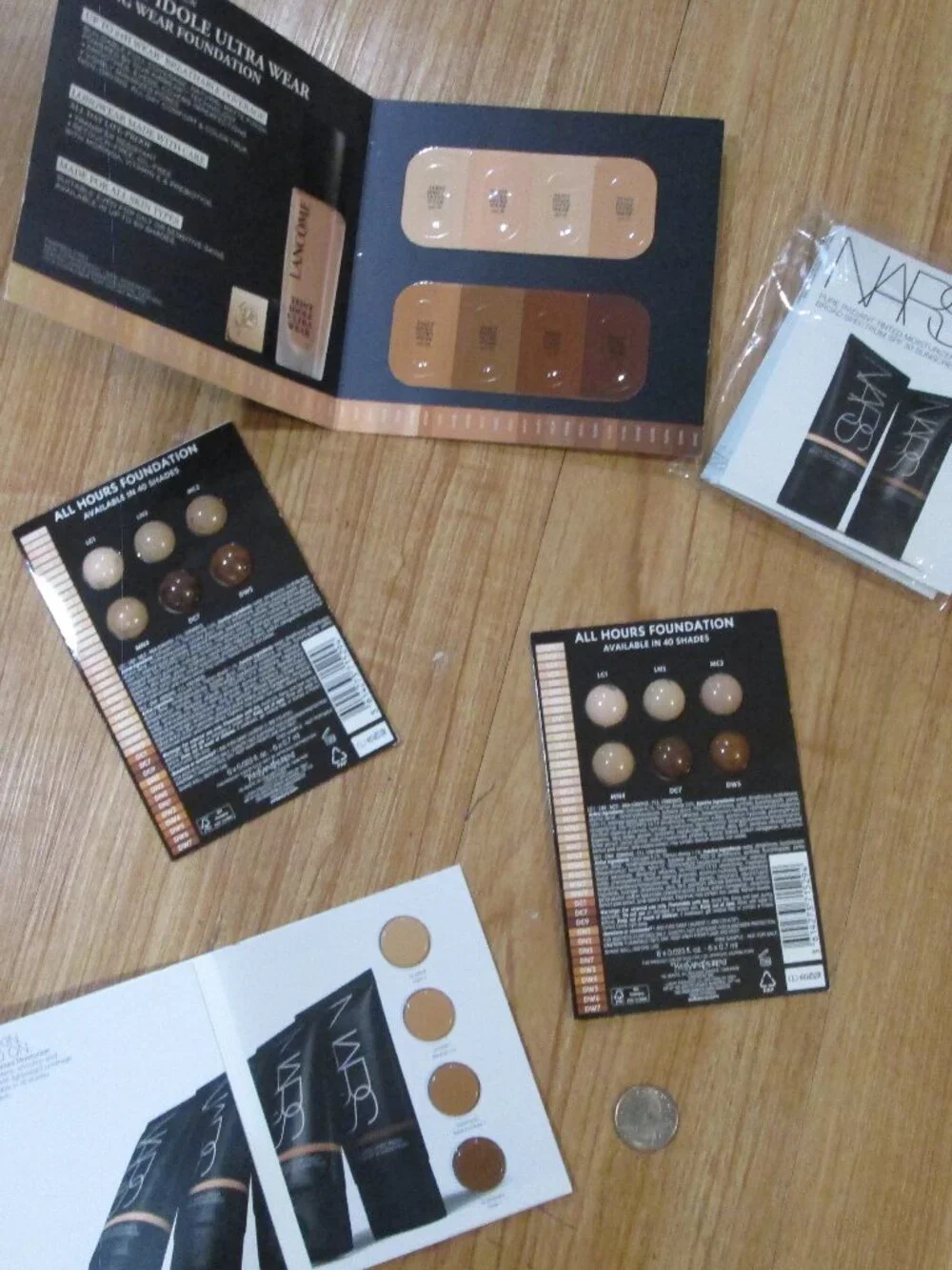 Foundation sample cards x 6 bundle Nars,Lancome, YSL over